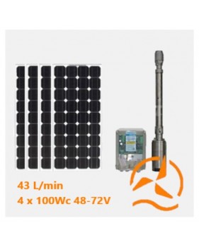 Kit solaire complet pompage 180 mètres 48-72 Volts 400-500 Watts avec 4 panneaux 100w