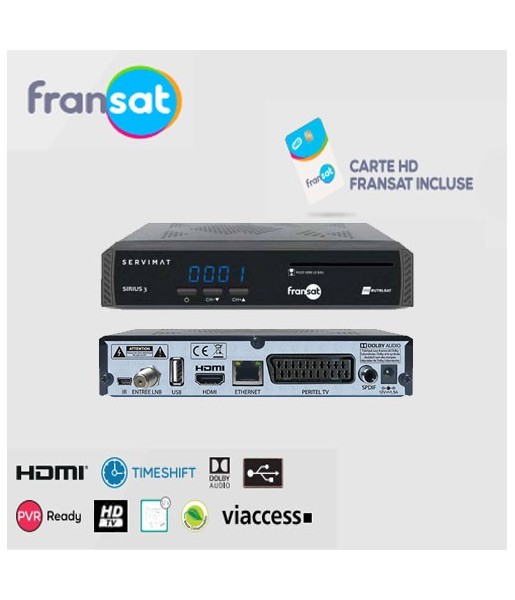 Récepteur Satellite Enregistreur Sirius 3 Hd Fransat + Carte Fransat