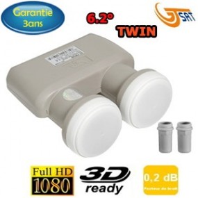 LNB Monobloc 6° Twin 0,2dB - GT-SAT - Compatible HDTV - 3 ans de garantie