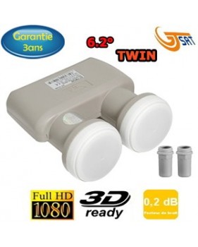 LNB Monobloc 6° Twin 0,2dB - GT-SAT - Compatible HDTV - 3 ans de garantie