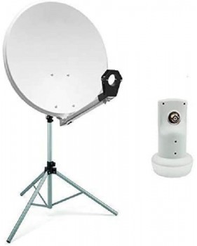 Megasat Kit Camping Parabole Satellite Acier Blanche 65cm + Lnb Single + Trepied