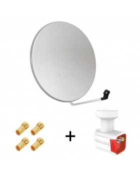 Pack Antenne Parabole Acier 100 cm Gris Clair MEGASAT + LNB TWIN Full HD 1080p 4K Gain 70DB Bruit 0.1 dB + 4 Connecteurs fiche F