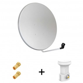 Pack Antenne Parabole Acier 100 cm Gris Clair MEGASAT + LNB SINGLE Full HD 4K 1080p Gain 70DB Bruit 0.1 dB + 2 Connecteurs fiche