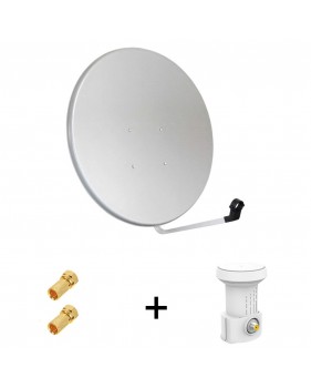 Pack Antenne Parabole Acier 100 cm Gris Clair MEGASAT + LNB SINGLE Full HD 4K 1080p Gain 70DB Bruit 0.1 dB + 2 Connecteurs fiche