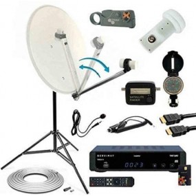 Hdme Kit Parabole Acier 60cm Bras Repliable + Récepteur Tntsat + Lnb Single + Câble Coaxial + Trepied + Dénudeur