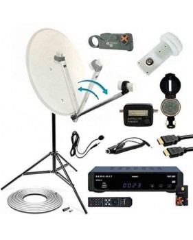 Hdme Kit Parabole Acier 60cm Bras Repliable + Récepteur Tntsat + Lnb Single + Câble Coaxial + Trepied + Dénudeur