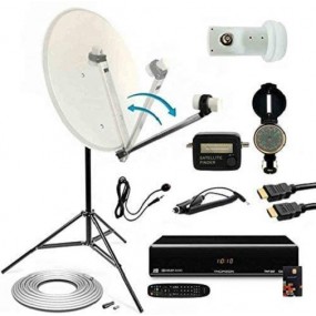 Hdme Kit Parabole Acier 60cm Bras Repliable + Récepteur Tntsat + Lnb Single + Câble Coaxial + Trepied