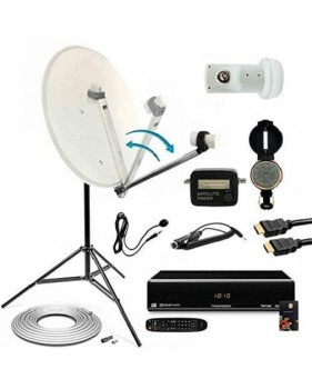Hdme Kit Parabole Acier 60cm Bras Repliable + Récepteur Tntsat + Lnb Single + Câble Coaxial + Trepied