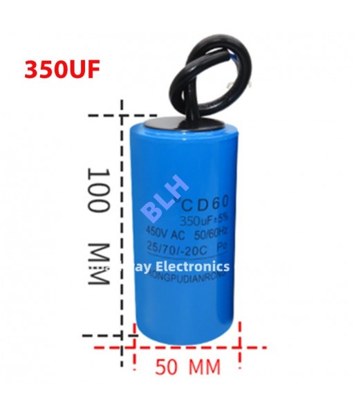Condensateur de démarrage avec coque en plastique, cellule électrolytique, CD60, 450V, 450ylique, 350UF