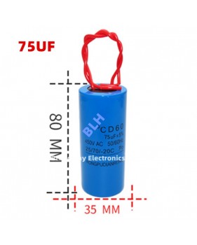 Condensateur de démarrage avec coque en plastique, cellule électrolytique, CD60, 450V, 450ylique, 75UF