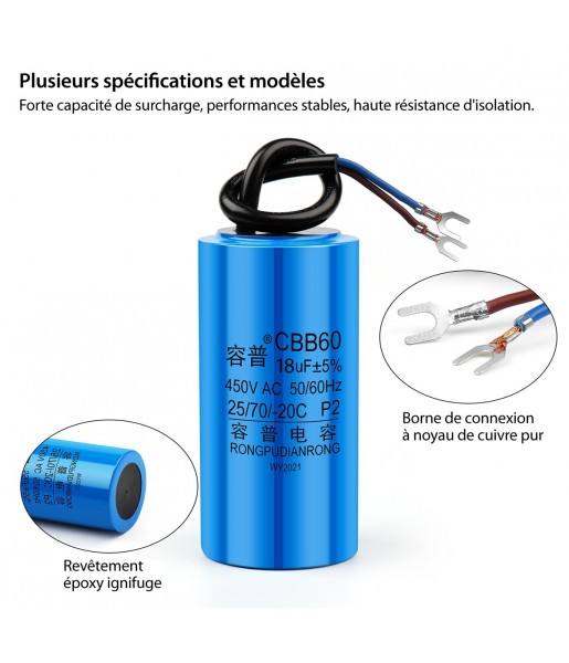 Lumonic Condensateur De Démarrage 416.10.28 A [incl. Fiche 6,3x0,8mm] | Condensateur Moteur 35µF 425V
