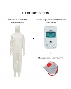 PACK Compteur Geiger, Détecteur de Radioactivité Nucléaire RADEX RD1503 + Combinaison protection 3M 4545 + Masque FFP3