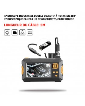 Endoscope Industriel Double Objectif à Rotation 360° Cable Rigide Caméra 9  LED 32 GCo Carte TF HD 1080p 16mm  8mm/9mm  8mm