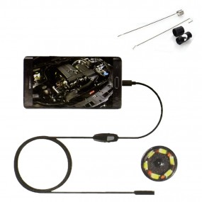 Endoscope, Mini Caméra Endoscopique HD 2M 7mm étanche IP67 6 LED Avec Crochet / Aimant / Miroir Pour Smartphone Android et PC