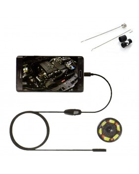 Endoscope, Mini Caméra Endoscopique HD 2M 7mm étanche IP67 6 LED Avec Crochet / Aimant / Miroir Pour Smartphone Android et PC