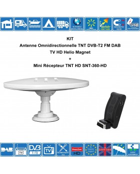 KIT Antenne Omnidirectionnelle TNT FM DAB Amplifiée Helio Magnet + Mini Récepteur TNT HD SNT-360-HD - Gain Haut 44dB, Pour Campi