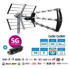 Antenne D'extérieur Trinappe 26 Db + Filtre 694 Mhz