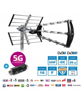 Antenne D'extérieur Trinappe 26 Db + Filtre 694 Mhz