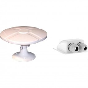 Antenne TV TNT Extérieure Omni TONNA + Amplificateur Blanc gain amplifiée 40 dB + Offgridtec 006420 Passe-Toit pour Camping-Car