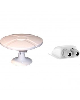 Antenne TV TNT Extérieure Omni TONNA + Amplificateur Blanc gain amplifiée 40 dB + Offgridtec 006420 Passe-Toit pour Camping-Car