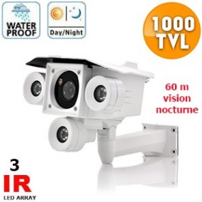 Caméra couleur filaire extérieur CMOS 1/3" - 1000 LTV - 3 LED infrarouge - Filtre IR - Vision nocturne jusqu’à 60m