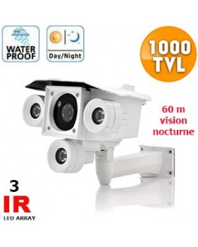 Caméra couleur filaire extérieur CMOS 1/3" - 1000 LTV - 3 LED infrarouge - Filtre IR - Vision nocturne jusqu’à 60m
