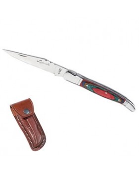 Couteau LAGUIOLE - Acier trempe 440 - Rouge avec étui cuir