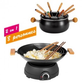 Wok et fondue électrique multifonctions 2 en 1 - 8 personnes - DomoClip