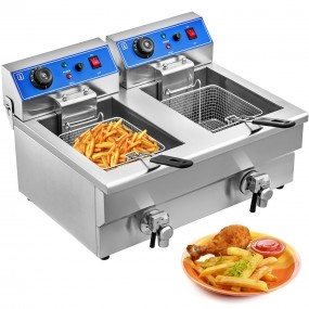 Friteuse Professionnelle électrique 6000w 20l Double Réservoir + 2 Robinets - Acier inox, Pour Usages Commerciaux Restaurants Fa