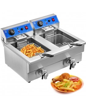 Friteuse Professionnelle électrique 6000w 20l Double Réservoir + 2 Robinets - Acier inox, Pour Usages Commerciaux Restaurants Fa