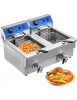 Friteuse Professionnelle électrique 6000w 20l Double Réservoir + 2 Robinets - Acier inox, Pour Usages Commerciaux Restaurants Fa