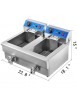 Friteuse Professionnelle électrique 6000w 20l Double Réservoir + 2 Robinets - Acier inox, Pour Usages Commerciaux Restaurants Fa