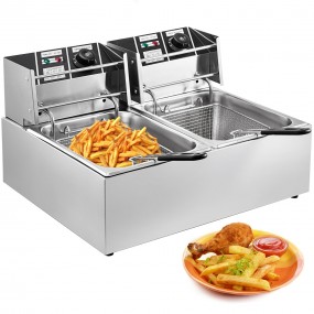 Friteuse électrique professionnelle 12L 5000W à double réservoir en acier inoxydable 50-200°C frites Pour Usages commerciaux