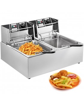Friteuse électrique professionnelle 12L 5000W à double réservoir en acier inoxydable 50-200°C frites Pour Usages commerciaux