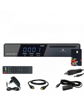 Récepteur satellite HD SERVIMAT VEGA II + Carte TNTSAT V6 + Câble 12V + Déport IR + Câble HDMI + Adaptateur Alimentation Chargeu