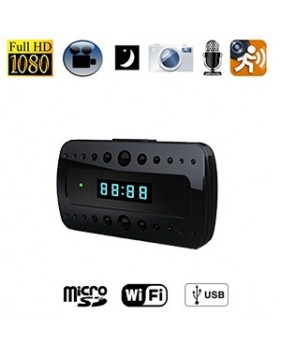 Réveil avec caméra cachée couleur WiFi et DVR - HD 1080p - détecteur de mouvement - vision nocturne - MicroSD jusqu’à 32Go
