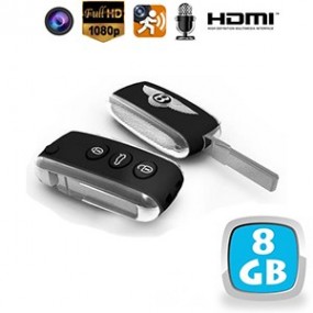 Porte-clés de voiture avec caméra cachée couleur et DVR - 5 MP - HD 1080p - détection de mouvement - HDMI - mémoire interne 8 Go