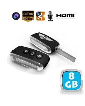 Porte-clés de voiture avec caméra cachée couleur et DVR - 5 MP - HD 1080p - détection de mouvement - HDMI - mémoire interne 8 Go