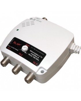 Alimentation amplifiée filtrée 220 / 12V ELAP 360016 - 50mA pour préamplificateur TV, 3 sorties TV + filtre 5G LTE 700 MHz + rég