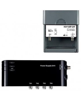 Kit Préamplificateur 4/1 Tv Amplificateur + Alimentation 4 Sorties Tv Pour Antenne Terrestre Tnt