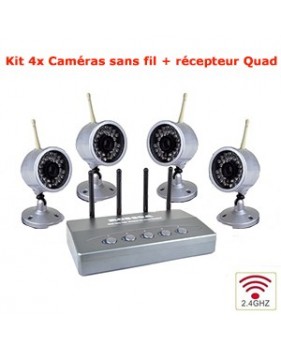 Kit Video Surveillance Sans Fil : 4 Caméras Infrarouges + récepteur 4 canaux Quadravision
