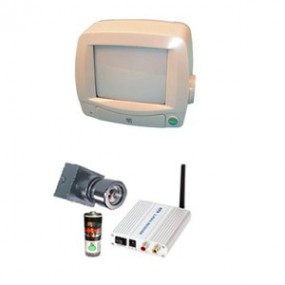 Kit micro caméra sans fil N/B Haute qualité 2.4GHz + Récepteur 4 canaux + Moniteur N/B 5.5’’ - 12V - avec sélecteur 2 canaux