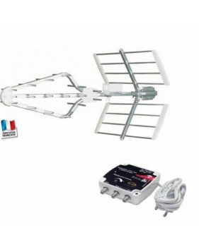 KIT Antenne Uhf Sniper Amplifiée 45 dB+ Alimentation Réglable 2 Sorties Tv - Elap 240013