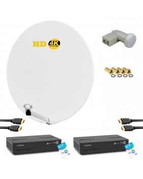 Kit Parabole Satellite Hd 4k Fibre Blanche 85cm + Lnb Twin + 2x Récepteurs Tv Fransat Avec Carte