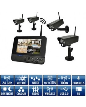Kit video surveillance sans-fil numérique avec 4 caméras extérieure IP54 - infrarouge