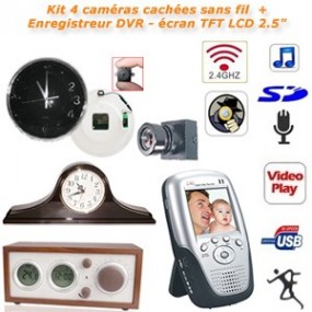 Kit 4 caméras cachées sans fil + Enregistreur DVR portable sans fil 2.4GHz - écran TFT LCD 2.5" - 4 canaux