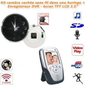 Kit Caméra cachée sans fil couleur dans une horloge murale + Enregistreur DVR portable sans fil 2.4GHz