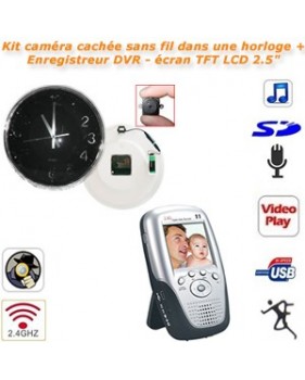 Kit Caméra cachée sans fil couleur dans une horloge murale + Enregistreur DVR portable sans fil 2.4GHz