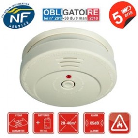 Détecteur de fumée Certifie CE et NF autonomie - Sirène intégrée 90 dB - 40 m²