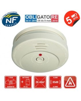 Détecteur de fumée Certifie CE et NF autonomie - Sirène intégrée 90 dB - 40 m²